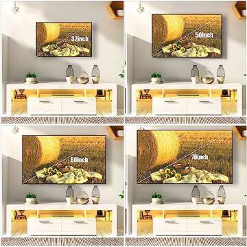 DMIDYLL Modern LED 63 inch TV Stand for 50 55 65 70 inch TV with LED Lights and Storage Drawers, LED Entertainment Center for Living Room, Bedroom, High Gloss White TV Console, Television Stands