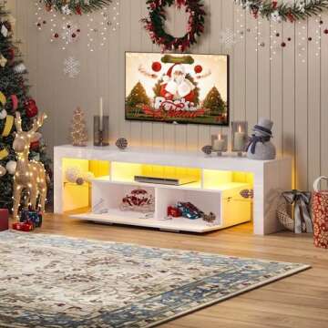 DMIDYLL Modern LED 63 inch TV Stand for 50 55 65 70 inch TV with LED Lights and Storage Drawers, LED Entertainment Center for Living Room, Bedroom, High Gloss White TV Console, Television Stands