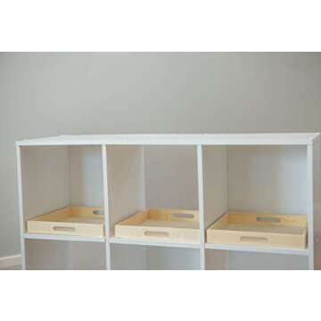 Wooden Living - Wood Tray/Wooden Trays | Square Serving Boxes with Handles - Unfinished & Small | for Montessori Materials, Crafts to Paint, Kids, Decor, Shelf, Activity (12 x 12 x 1.5, Pack of 4)