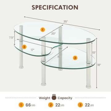 Tangkula Glass Coffee Table, Modern Furniture Decor 2-Tier Modern Oval Smooth Glass Tea Table End Table for Home Office with 2 Tier Tempered Glass Boards & Sturdy Chrome Plated Legs