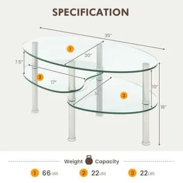 Tangkula Glass Coffee Table, Modern Furniture Decor 2-Tier Modern Oval Smooth Glass Tea Table End Table for Home Office with 2 Tier Tempered Glass Boards & Sturdy Chrome Plated Legs