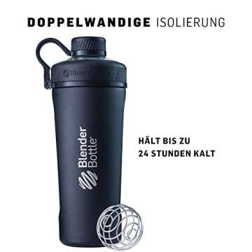 BlenderBottle Radian Shaker Cup Insulated Stainless Steel Water Bottle with Wire Whisk, 26-Ounce, Matte Black