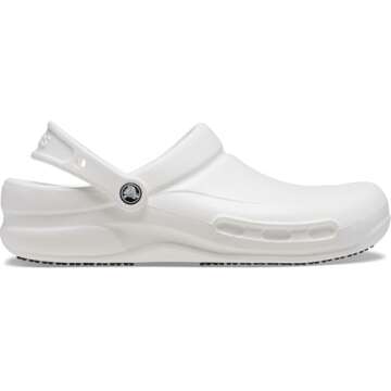 Crocs Unisex-Adult Bistro Clogs, Slip Resistant Work Shoes, White, 10 Women/8 Men