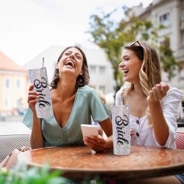 Vesici Bling Diamond Bride Tumbler 20 oz Bridal Insulated Tumbler with straw and lid Bridal Shower G...