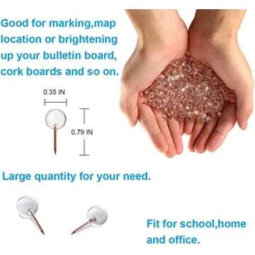 HAOTOOL 200PCS Push Pins, Premium Map Thumb Tacks, 1/3 Inch Transparent Plastic Round Head and Pins Rose Gold Steel Point for Cork Board, Fabric Marking, Photo Wall, Home, School and Office