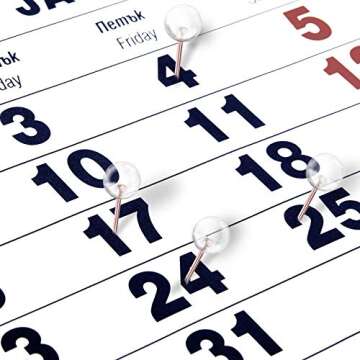 HAOTOOL 200PCS Push Pins, Premium Map Thumb Tacks, 1/3 Inch Transparent Plastic Round Head and Pins Rose Gold Steel Point for Cork Board, Fabric Marking, Photo Wall, Home, School and Office