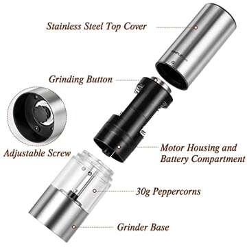 SIMPLETASTE Electric Salt and Pepper Grinder Set, Automatic One Handed,Stainless Grinders with Light...
