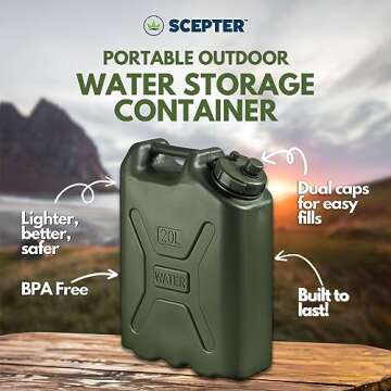 Scepter Portable Water Container, Military Style Storage for Camping, 5 Gallon, Green