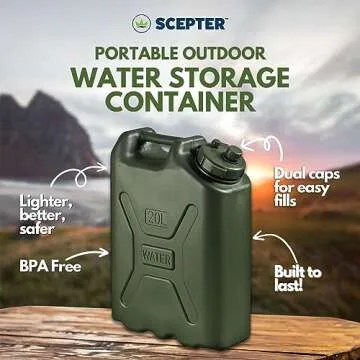 Scepter Portable Water Container, Military Style Storage for Camping, 5 Gallon, Green