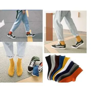 CHUNG Men Coloured Cotton Socks Unisex Novelty Solid Dress Sox Colorful Fashion Fun 6-13 Casual Crew Business Sports,10Pack, 9-13, Solid Color