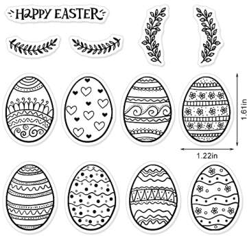 Happy Easter Clear Stamps for Card Making and Paper Craft, Easter Eggs Leaves Branch Words Clear Rub...