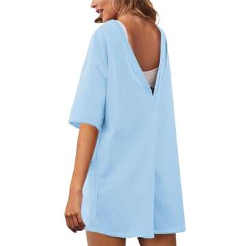 UANEO Rompers for Women Casual Oversized Athletic Jumpsuits Overalls Workout Hot Shot Tee Romper(Lig...