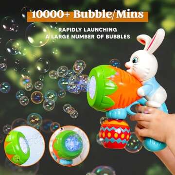 Sloosh 2 Packs Easter Bunny Bubble Gun for Toddlers 3+, Light Up Bunny Bubble Blower with 12 Refill Solution for Kids Ages 4-8, Birthday Party Gifts, Outdoor, Easter