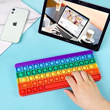 NiToy Silicone Keyboard Push Pop Fidget Sensory Toy Multicolor Large Size Typing Learning Squeeze Hand Fidget Stress Reducer Anxiety Relief Bubble Popper for Kids & Adults (Rainbow)