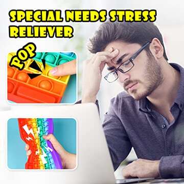 NiToy Silicone Keyboard Push Pop Fidget Sensory Toy Multicolor Large Size Typing Learning Squeeze Hand Fidget Stress Reducer Anxiety Relief Bubble Popper for Kids & Adults (Rainbow)