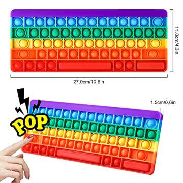 NiToy Silicone Keyboard Push Pop Fidget Sensory Toy Multicolor Large Size Typing Learning Squeeze Hand Fidget Stress Reducer Anxiety Relief Bubble Popper for Kids & Adults (Rainbow)