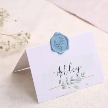 UNIQOOO Wax Seal Stickers - Eucalyptus Wedding Invitation Envelope Seal Stickers, 50 Pcs Self- Adhes...