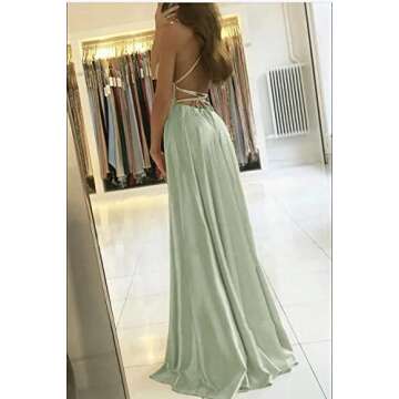 WaterDress Elegant Long Prom Dresses for Women 2024 A Line Spaghetti Straps Satin Evening Formal Gow...