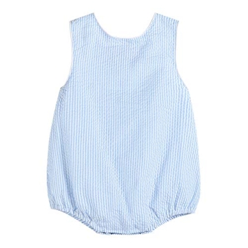 Lil Cactus Light Blue Seersucker Baby Romper 3-6M