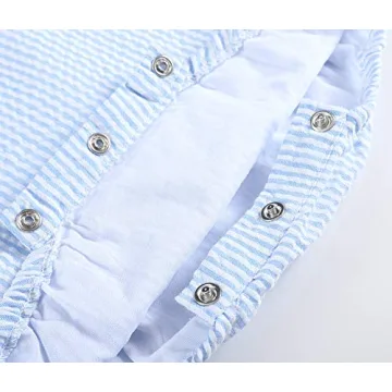 Lil Cactus Light Blue Seersucker Baby Romper 3-6M