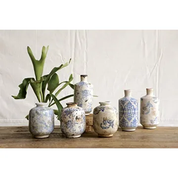 Creative Co-Op Distressed Blue & White Terracotta Vases