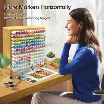 TIKSPCAE Marker Organizer for 168 Markers,Bamboo Wooden Desk Storage Organizer Rack,Markers Pens Pencils Art Brushes Storage Holder for Home Classroom Office Decor, 168makers