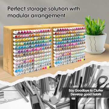 TIKSPCAE Marker Organizer for 168 Markers,Bamboo Wooden Desk Storage Organizer Rack,Markers Pens Pencils Art Brushes Storage Holder for Home Classroom Office Decor, 168makers