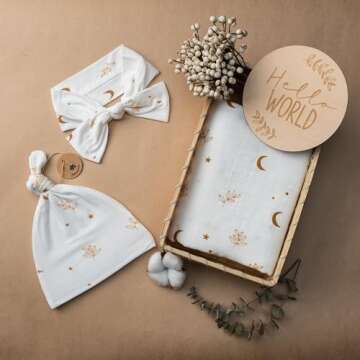 Miaoberry 100% Organic Cotton Baby Muslin Swaddle Blanket Set | Boho Moon Design, Gender Neutral, Pe...