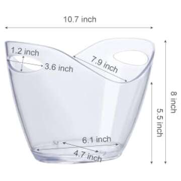 Asika Ice Bucket Wine Bucket, Clear Acrylic 3.5 Liter Plastic Tub for Drinks and Parties, Food Grade...