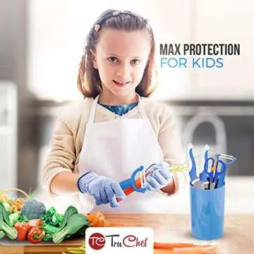 TruChef KIDS Cut Resistant Gloves (Ages 4-8) - Maximum Kids Cooking Protection. Safe hands from REAL Kitchen Knives and Tools. Perfect for Oyster Shucking and Whittling.