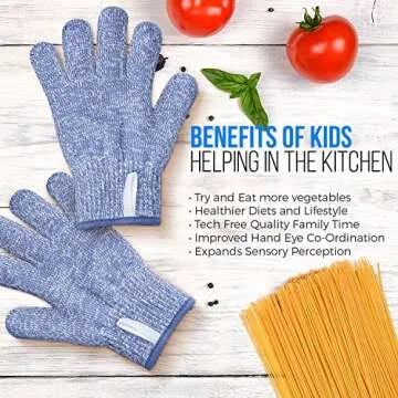 TruChef KIDS Cut Resistant Gloves (Ages 4-8) - Maximum Kids Cooking Protection. Safe hands from REAL Kitchen Knives and Tools. Perfect for Oyster Shucking and Whittling.