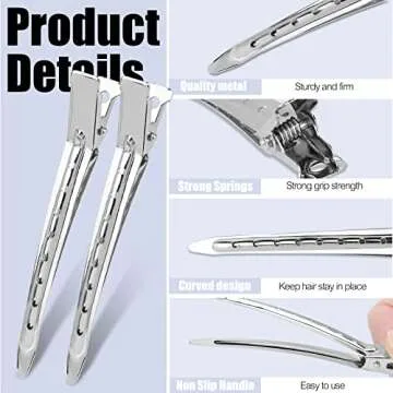 YGDZ Duck Billed Clips, 30pcs 3.5 Inch Metal Alligator Curl Hair Clips with Holes for Styling, Coloring, Thick Hair Rollers, Salon Use, Silver
