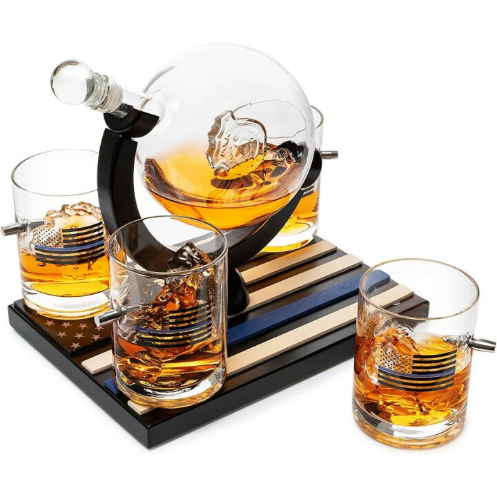 Police Decanter Set with Glasses - Thin Blue Line