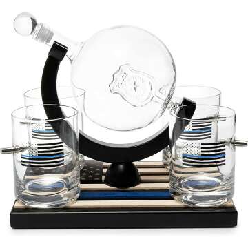 Police Decanter Set with Glasses - Thin Blue Line