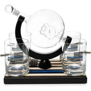 Police Decanter Set with Glasses - Thin Blue Line