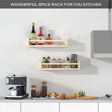 Classic Nursery Shelves, Set of 2 Natural Wood Floating Book Shelves for Kids Room, Wall Shelves for Bathroom Decor, Kitchen Spice Rack, Book Shelf Organizer for Baby Nursery Décor (16.5Lx4W)