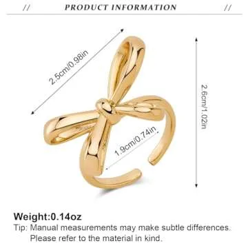 NEPULOY Gold Bow Ring for Women Dainty Open Adjustable Ring Trendy Promise Rings for Women