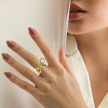 NEPULOY Gold Bow Ring for Women Dainty Open Adjustable Ring Trendy Promise Rings for Women