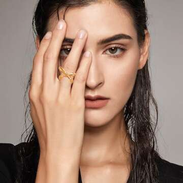 NEPULOY Gold Bow Ring for Women Dainty Open Adjustable Ring Trendy Promise Rings for Women