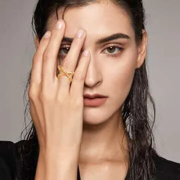 NEPULOY Gold Bow Ring for Women Dainty Open Adjustable Ring Trendy Promise Rings for Women