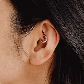 COCHARM Septum Ring Gold 16g Heart Septum Piercing Jewelry for Women Clear CZ Daith Earrings 8mm Sta...