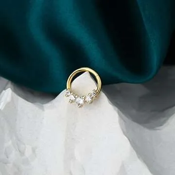 COCHARM Septum Ring Gold 16g Heart Septum Piercing Jewelry for Women Clear CZ Daith Earrings 8mm Stainless Steel Daith Jewelry