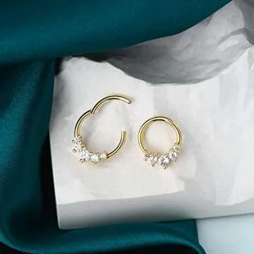 COCHARM Septum Ring Gold 16g Heart Septum Piercing Jewelry for Women Clear CZ Daith Earrings 8mm Stainless Steel Daith Jewelry