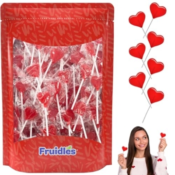 Fruidles Valentine’s Day Mini Heart Lollipops - Strawberry Flavored Treat, Individually Wrapped, P...