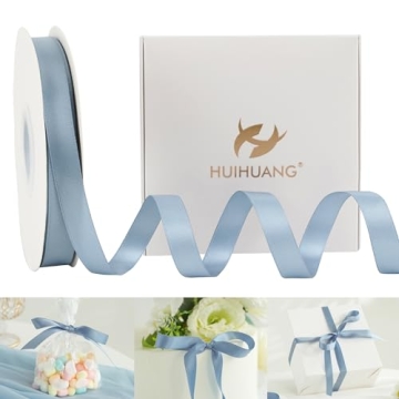HUIHUANG Dusty Blue Satin Ribbon - 1/2" x 50 Yards for Elegant Crafts & Decor