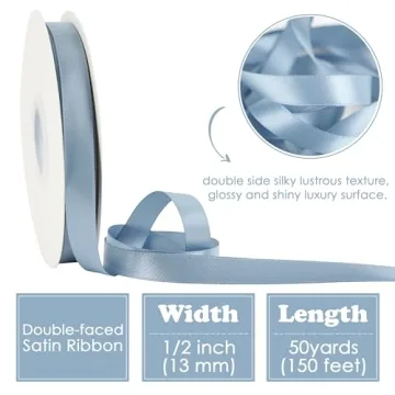 Dusty Blue Satin Ribbon 1/2 Inch x 50 Yards for Crafts