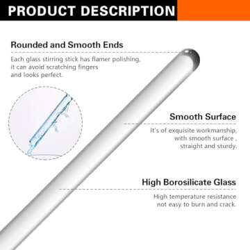 12PCS Durable Glass Stirring Rods for Kitchen & Lab Use