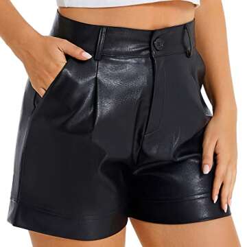 Everbellus Fashionable Women’s High Waisted Faux Leather Shorts