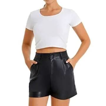 Everbellus Fashionable Women’s High Waisted Faux Leather Shorts