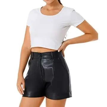 Everbellus Fashionable Women’s High Waisted Faux Leather Shorts